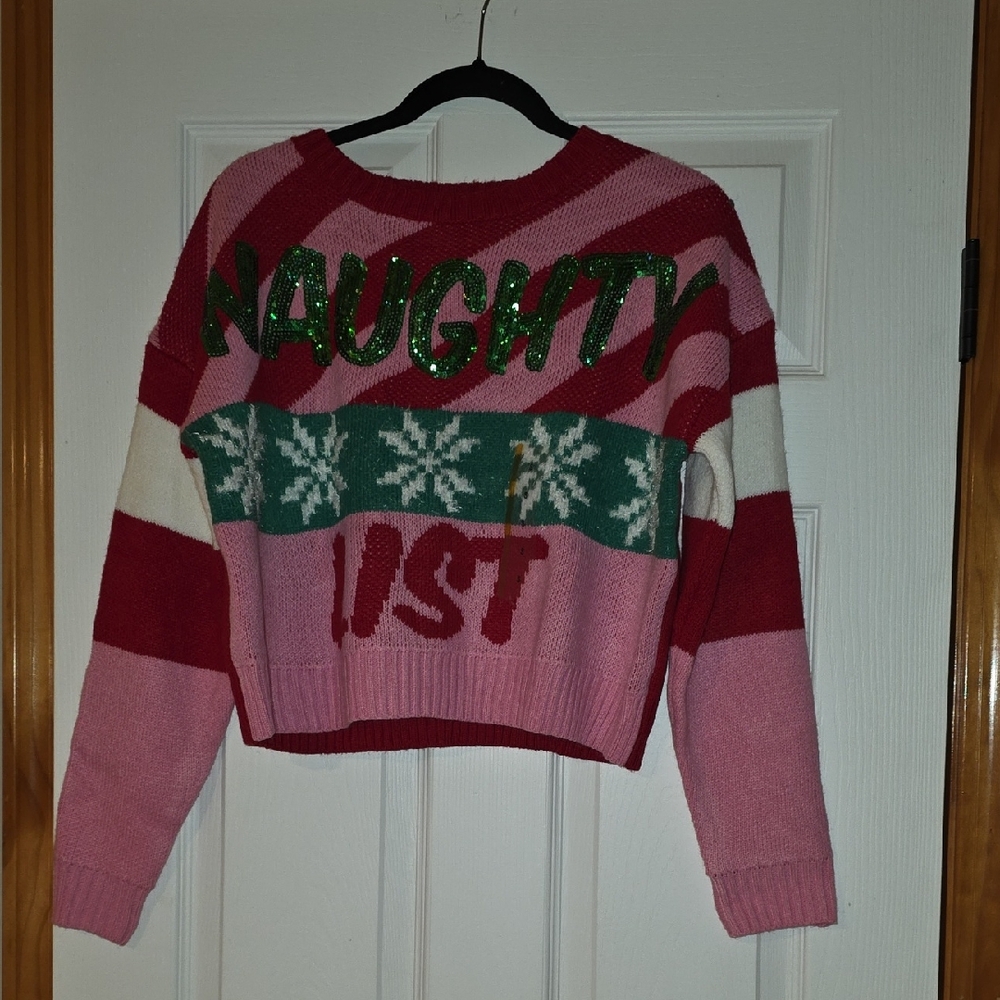 Festive Naughty List Sweater in Pink and Red